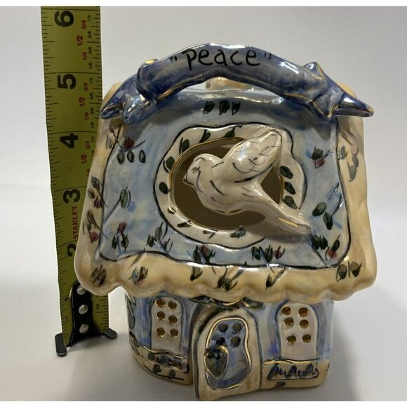 Vintage Blue Sky 2001 Heather Goldmine ‘Peace’ Cottage Tea-light Candleholder - Picture 9 of 12